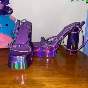 Purple Holographic Vivianly Platform Heels